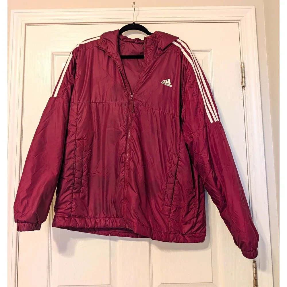 adidas Men's Burgundy Hooded Full Zip Windbreaker Jacket w/ Pockets Size L